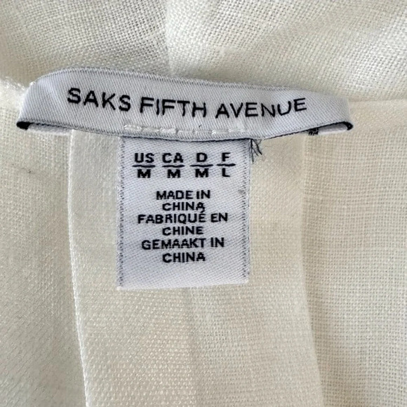 Saks Fifth Avenue White 100% Linen Open Front Shawl Collar Loose Fit Tunic Top - Picture 5 of 8